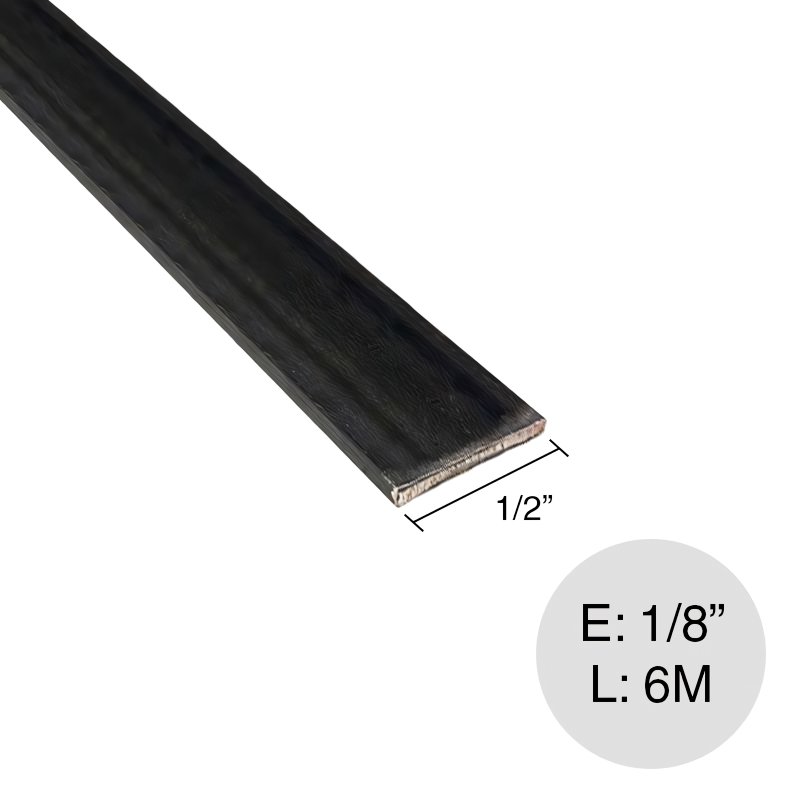 Planchuela lisa herreria acero laminado 1/2" x 1/8" barra 12.7mm x 3.2mm x 6m