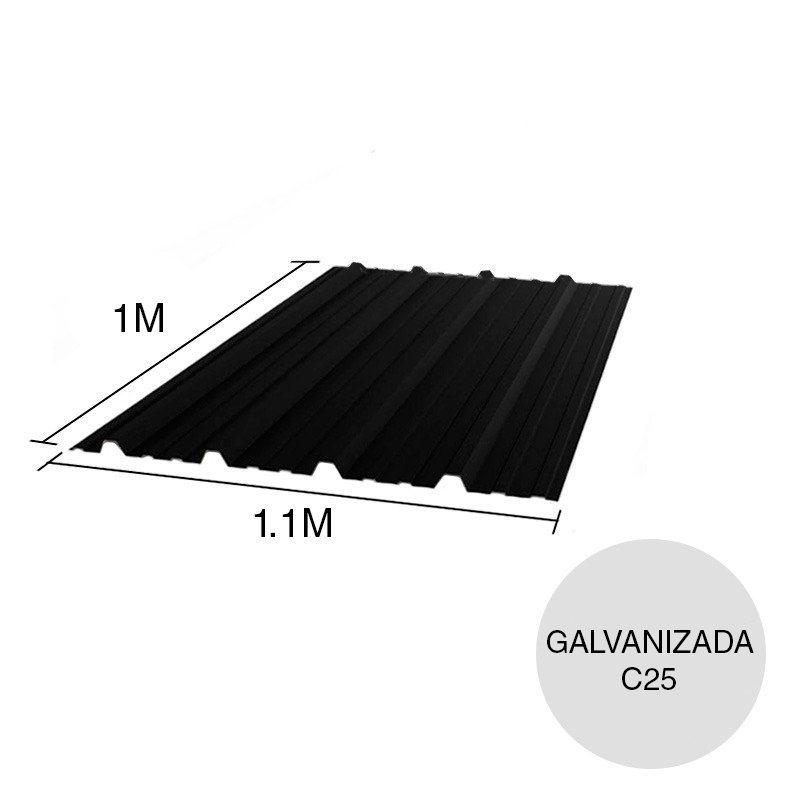 Chapa trapezoidal T1010 galvanizada C25 prepintada negro 1m x 1.1m x 0.5mm